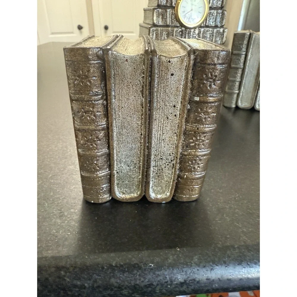 Vintage Stacked Books Desk Clock Resin Bronze Finish Untested